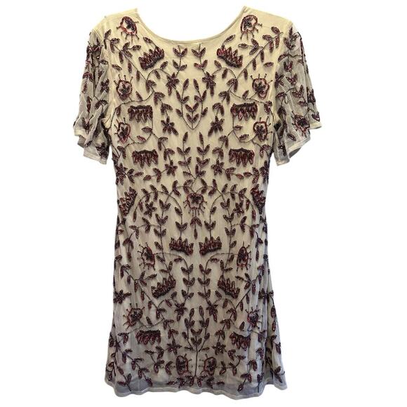 Altar'd State Beaded Ruby And Garnet Design Wrap Dress in Taupe Womens Size S. - Picture 4 of 7